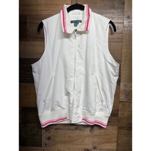 Lauren Active Ralph Lauren White Pink Trim Zip Vest Womens Sz Medium Golf Tennis